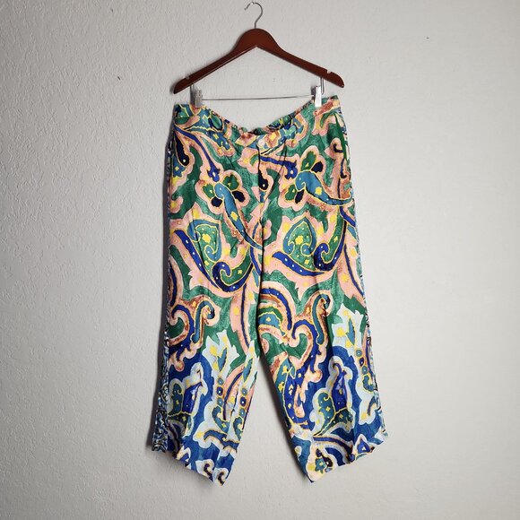 Anthropologie Maeve Rhiannon Satin Cropped Flare Pants Colorful Abstract Sz 18W - Picture 2 of 13